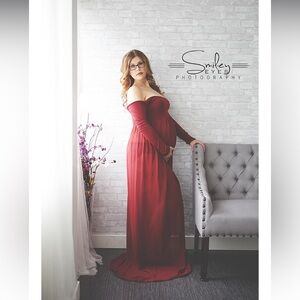Maroon Red Maternity Gown S-L photoshoot​​